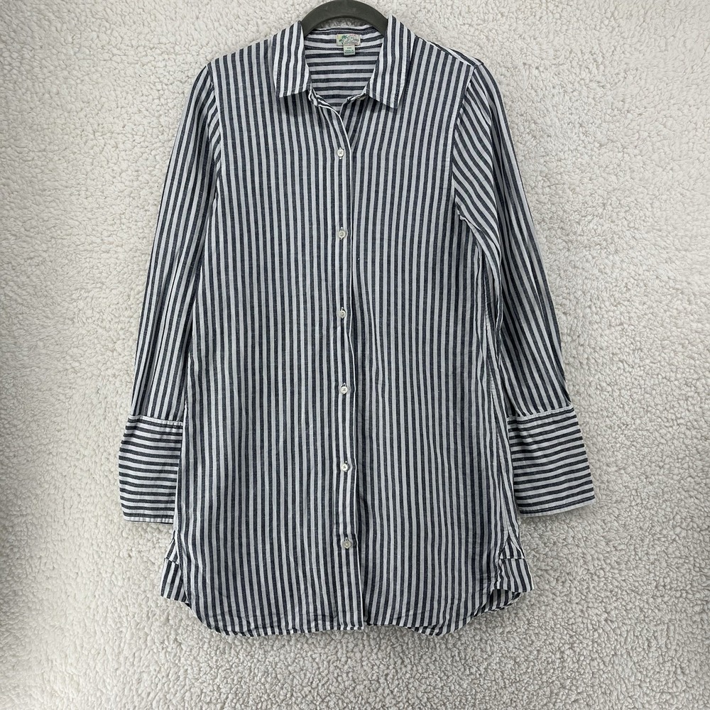 J.Crew Classic-Fit Linen Cotton Beach Shirt Cover-Up Striped Women's XXS Coastal